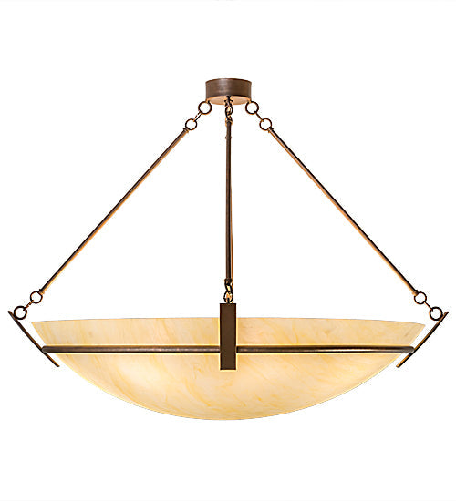 Meyda Lighting Covina 47" 8-Light Antique Rust Inverted Pendant Light With Beige Botticino Idalight Shade Glass