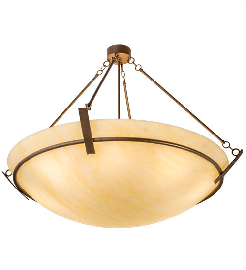 Meyda Lighting Covina 47" 8-Light Antique Rust Inverted Pendant Light With Beige Botticino Idalight Shade Glass