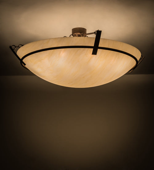 Meyda Lighting Covina 47" 8-Light Antique Rust Semi-flush Mount Light With Beige Botticino Idalight Shade Glass