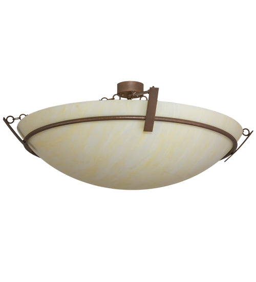 Meyda Lighting Covina 47" 8-Light Antique Rust Semi-flush Mount Light With Beige Botticino Idalight Shade Glass