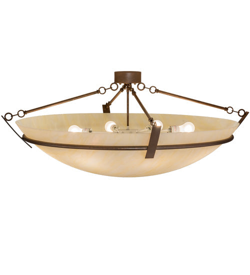 Meyda Lighting Covina 47" 8-Light Antique Rust Semi-flush Mount Light With Beige Botticino Idalight Shade Glass