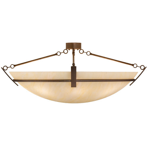 Meyda Lighting Covina 47" 8-Light Antique Rust Semi-flush Mount Light With Beige Botticino Idalight Shade Glass