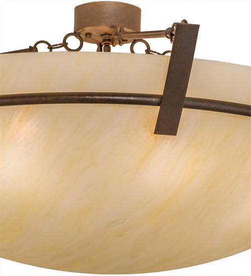 Meyda Lighting Covina 47" 8-Light Antique Rust Semi-flush Mount Light With Beige Botticino Idalight Shade Glass