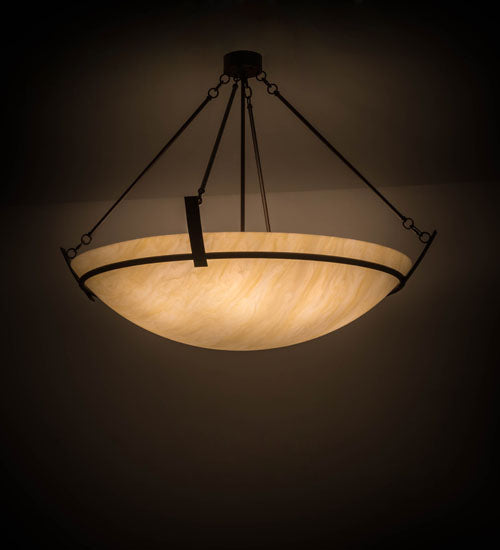 Meyda Lighting Covina 48" 8-Light Cafe Noir Inverted Pendant Light With Beige Botticino Idalight Shade Glass