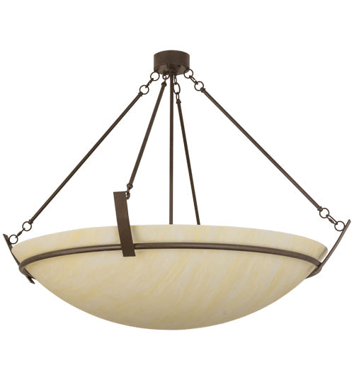 Meyda Lighting Covina 48" 8-Light Cafe Noir Inverted Pendant Light With Beige Botticino Idalight Shade Glass