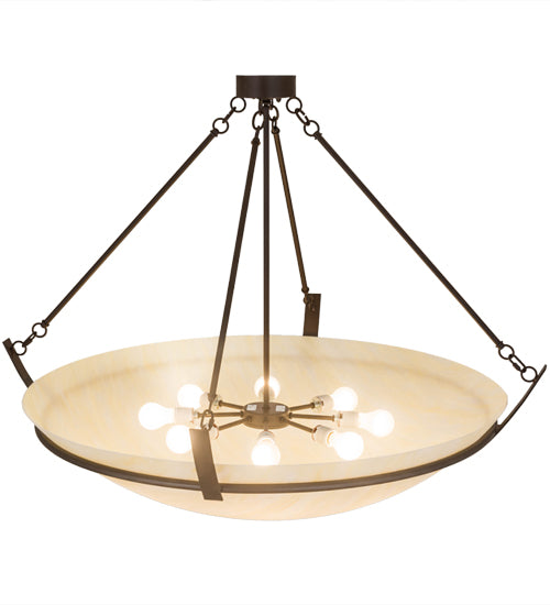 Meyda Lighting Covina 48" 8-Light Cafe Noir Inverted Pendant Light With Beige Botticino Idalight Shade Glass