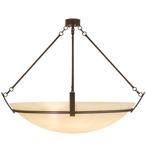 Meyda Lighting Covina 48" 8-Light Cafe Noir Inverted Pendant Light With Beige Botticino Idalight Shade Glass