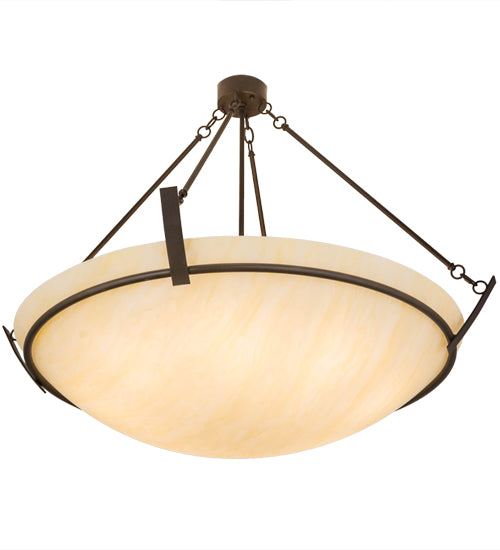 Meyda Lighting Covina 48" 8-Light Cafe Noir Inverted Pendant Light With Beige Botticino Idalight Shade Glass