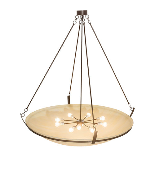 Meyda Lighting Covina 60" 10-Light Cafe Noir Inverted Pendant Light With Beige Botticino Idalight Shade Glass