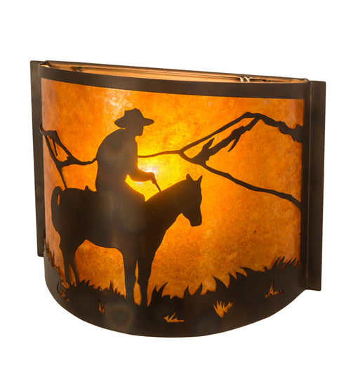 Meyda Lighting Cowboy 12" Dark Burnished Antique Copper Wall Sconce With Amber Mica Shade Glass