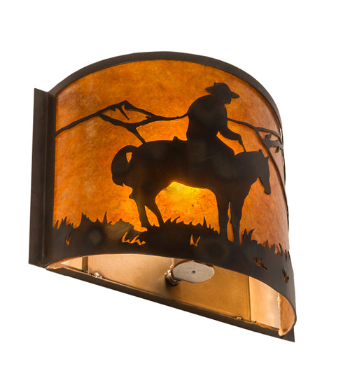 Meyda Lighting Cowboy 12" Dark Burnished Antique Copper Wall Sconce With Amber Mica Shade Glass