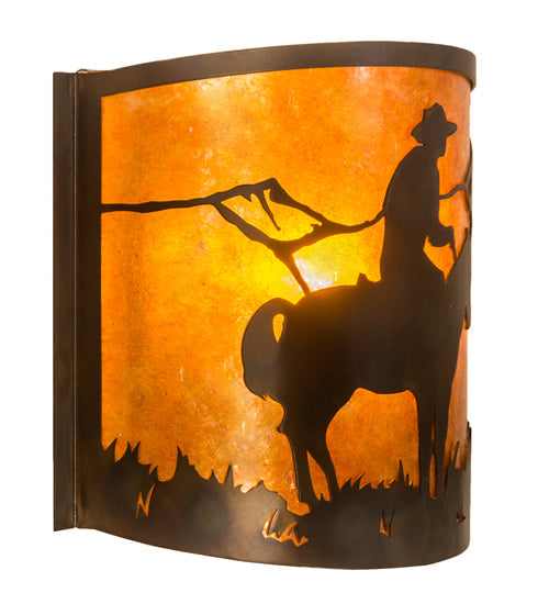 Meyda Lighting Cowboy 12" Dark Burnished Antique Copper Wall Sconce With Amber Mica Shade Glass