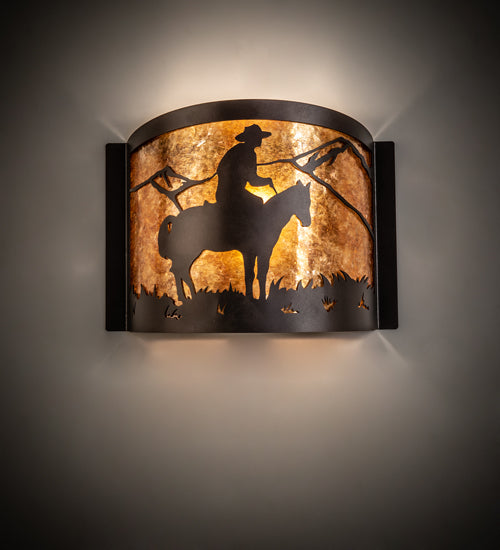 Meyda Lighting Cowboy 12" Mahogany Bronze Wall Sconce With Amber Mica Shade Glass