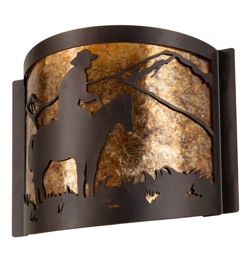 Meyda Lighting Cowboy 12" Mahogany Bronze Wall Sconce With Amber Mica Shade Glass
