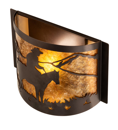 Meyda Lighting Cowboy 12" Mahogany Bronze Wall Sconce With Amber Mica Shade Glass