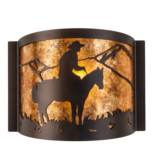 Meyda Lighting Cowboy 12" Mahogany Bronze Wall Sconce With Amber Mica Shade Glass
