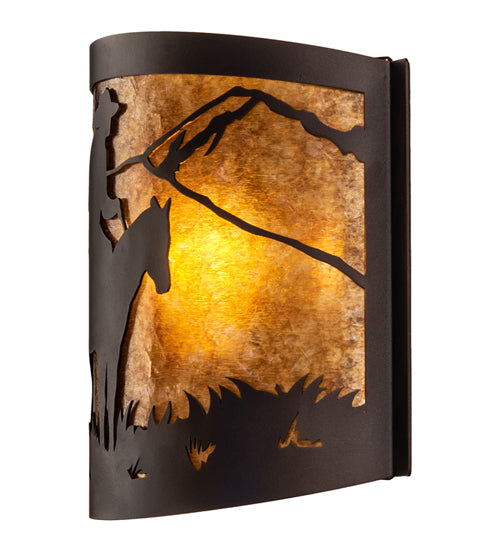 Meyda Lighting Cowboy 12" Mahogany Bronze Wall Sconce With Amber Mica Shade Glass