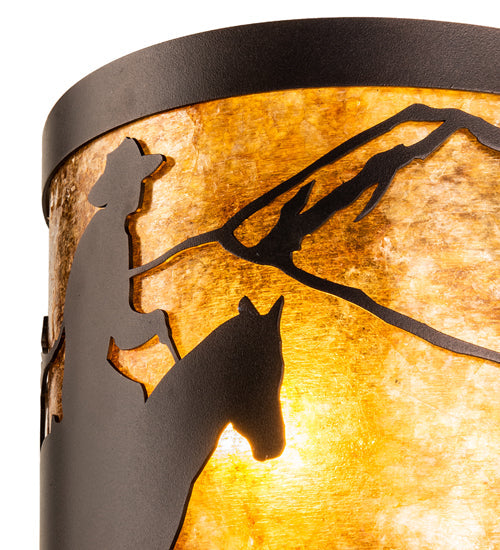 Meyda Lighting Cowboy 12" Mahogany Bronze Wall Sconce With Amber Mica Shade Glass