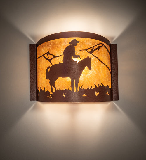 Meyda Lighting Cowboy 12" Rust Wall Sconce With Amber Mica Shade Glass