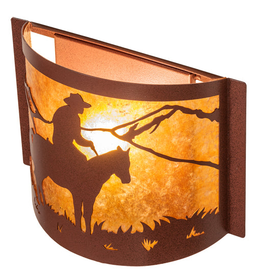 Meyda Lighting Cowboy 12" Rust Wall Sconce With Amber Mica Shade Glass