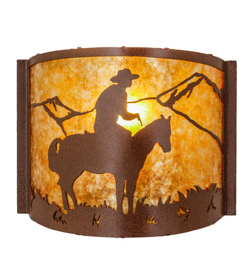 Meyda Lighting Cowboy 12" Rust Wall Sconce With Amber Mica Shade Glass