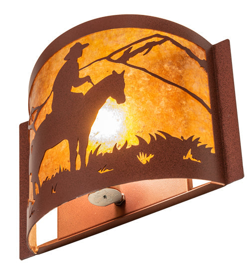 Meyda Lighting Cowboy 12" Rust Wall Sconce With Amber Mica Shade Glass