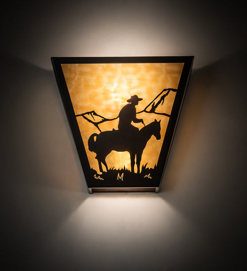 Meyda Lighting Cowboy 13" 2-Light Timeless Bronze Wall Sconce With Beige Art Shade Glass