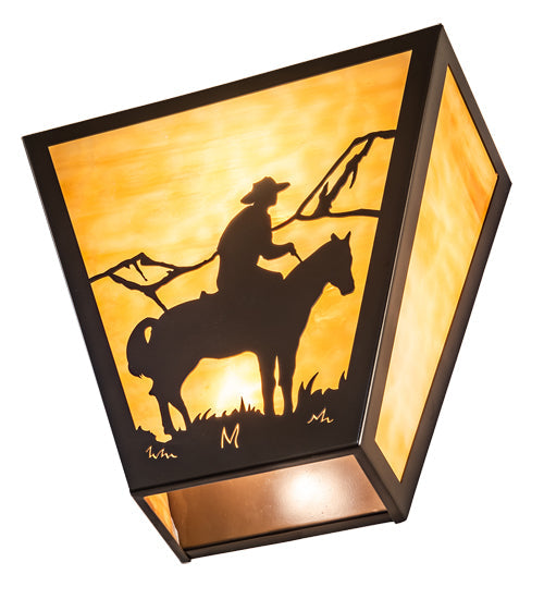 Meyda Lighting Cowboy 13" 2-Light Timeless Bronze Wall Sconce With Beige Art Shade Glass