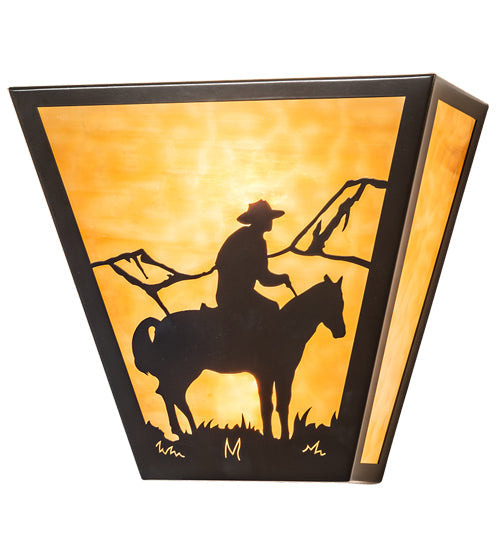 Meyda Lighting Cowboy 13" 2-Light Timeless Bronze Wall Sconce With Beige Art Shade Glass