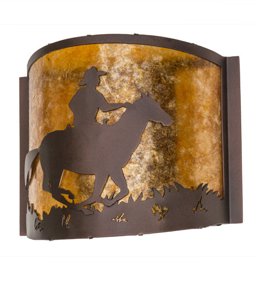 Meyda Lighting Cowboy 163112 12" Mahogany Bronze Wall Sconce With Amber Mica Shade Glass
