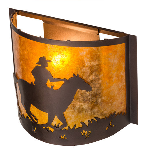 Meyda Lighting Cowboy 163112 12" Mahogany Bronze Wall Sconce With Amber Mica Shade Glass