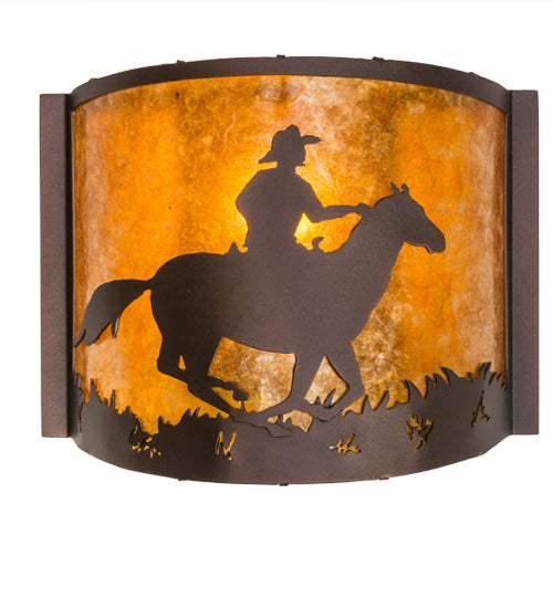 Meyda Lighting Cowboy 163112 12" Mahogany Bronze Wall Sconce With Amber Mica Shade Glass