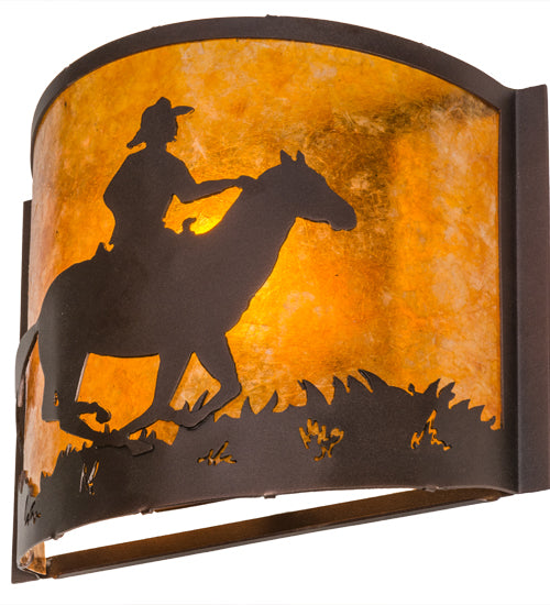 Meyda Lighting Cowboy 163112 12" Mahogany Bronze Wall Sconce With Amber Mica Shade Glass