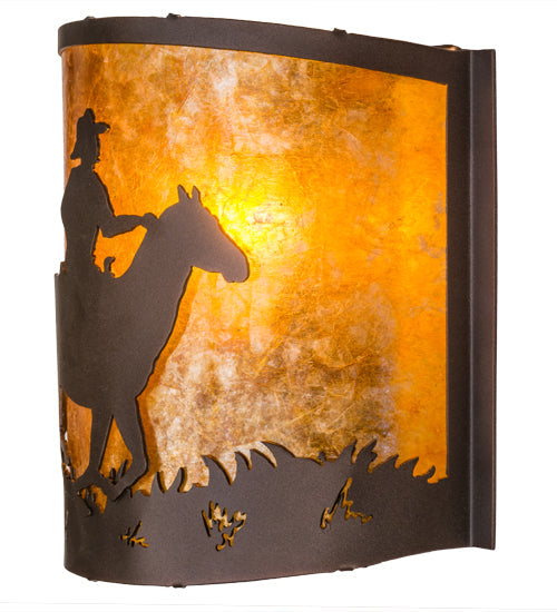 Meyda Lighting Cowboy 163112 12" Mahogany Bronze Wall Sconce With Amber Mica Shade Glass