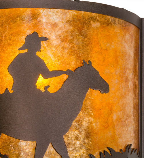 Meyda Lighting Cowboy 163112 12" Mahogany Bronze Wall Sconce With Amber Mica Shade Glass