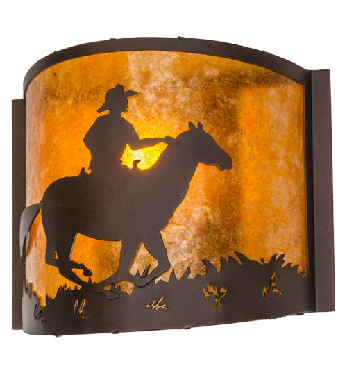 Meyda Lighting Cowboy 163112 12" Mahogany Bronze Wall Sconce With Amber Mica Shade Glass