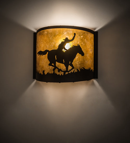 Meyda Lighting Cowboy 163132 12" Mahogany Bronze Wall Sconce With Amber Mica Shade Glass