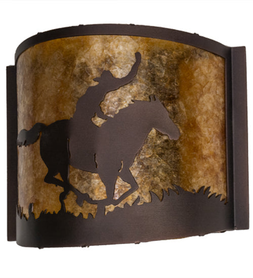 Meyda Lighting Cowboy 163132 12" Mahogany Bronze Wall Sconce With Amber Mica Shade Glass