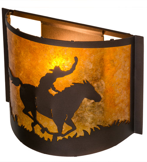 Meyda Lighting Cowboy 163132 12" Mahogany Bronze Wall Sconce With Amber Mica Shade Glass