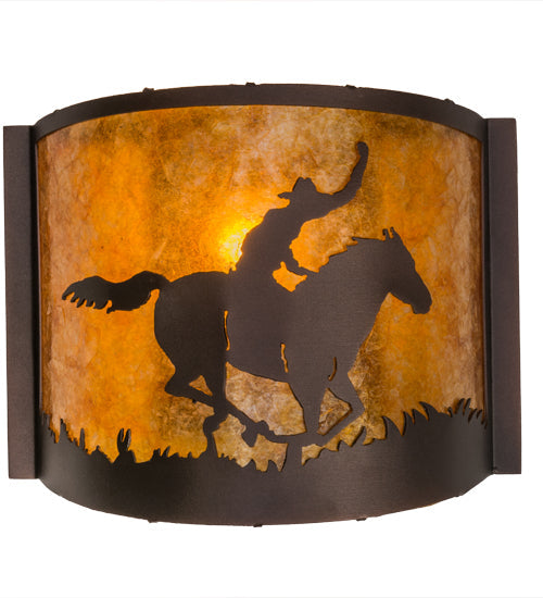 Meyda Lighting Cowboy 163132 12" Mahogany Bronze Wall Sconce With Amber Mica Shade Glass