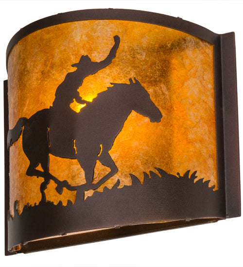 Meyda Lighting Cowboy 163132 12" Mahogany Bronze Wall Sconce With Amber Mica Shade Glass