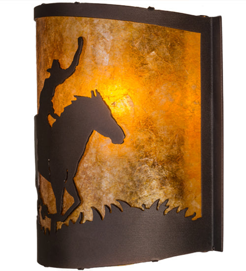 Meyda Lighting Cowboy 163132 12" Mahogany Bronze Wall Sconce With Amber Mica Shade Glass