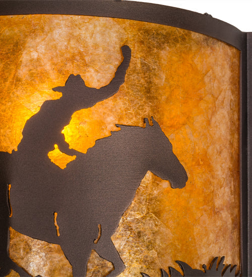 Meyda Lighting Cowboy 163132 12" Mahogany Bronze Wall Sconce With Amber Mica Shade Glass