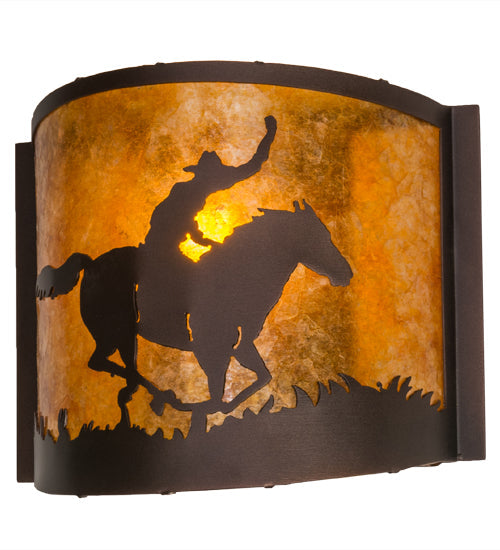 Meyda Lighting Cowboy 163132 12" Mahogany Bronze Wall Sconce With Amber Mica Shade Glass