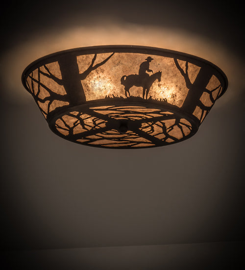 Meyda Lighting Cowboy 170453 22" 4-Light Dark Roast Flush Mount Light With Silver Mica Shade Glass