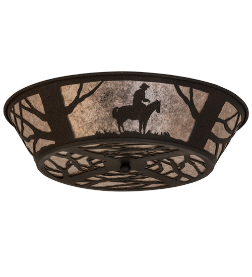 Meyda Lighting Cowboy 170453 22" 4-Light Dark Roast Flush Mount Light With Silver Mica Shade Glass