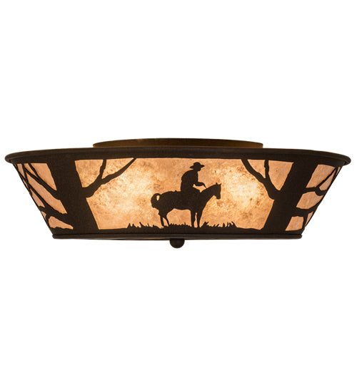 Meyda Lighting Cowboy 170453 22" 4-Light Dark Roast Flush Mount Light With Silver Mica Shade Glass