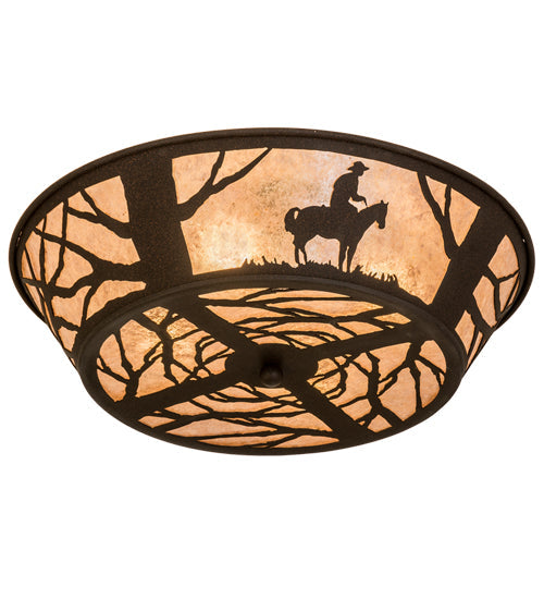 Meyda Lighting Cowboy 170453 22" 4-Light Dark Roast Flush Mount Light With Silver Mica Shade Glass