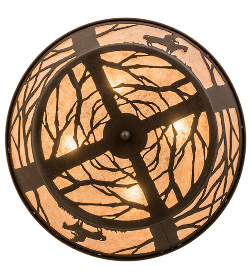 Meyda Lighting Cowboy 170453 22" 4-Light Dark Roast Flush Mount Light With Silver Mica Shade Glass