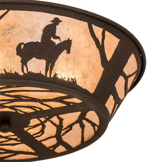 Meyda Lighting Cowboy 170453 22" 4-Light Dark Roast Flush Mount Light With Silver Mica Shade Glass